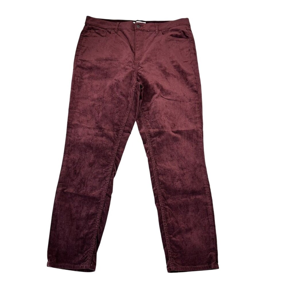 LOFT Red Maroon Burgundy Velvet Pant Women SZ 14/32 Petite-Modern Skinny - Picture 9 of 16